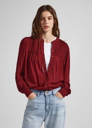Pepe Jeans Plisserad Blouse Blus Dam Vinröda Röda | 890524TGR