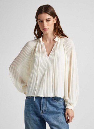 Pepe Jeans Plisserad Chiffon Blouse Blus Dam Vita | 863792OYE