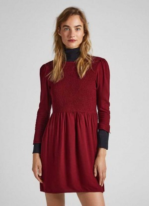 Pepe Jeans Plisserad Twill Klänning Klänning Dam Vinröda Röda | 435109WZQ