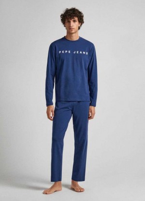 Pepe Jeans Printed Logo Bomull Trousers Underkläder Herr Marinblå | 416732TNZ