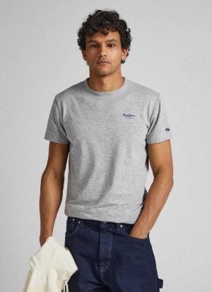 Pepe Jeans Printed Logo Bomull T-shirt T-shirt Herr Grå | 547329AEO