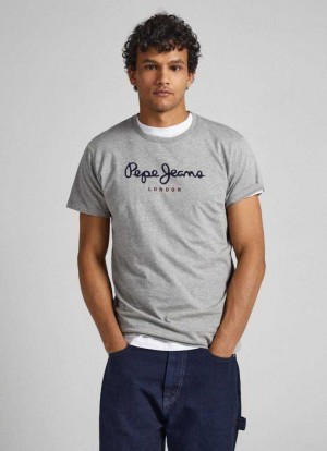 Pepe Jeans Printed Logo Bomull T-shirt T-shirt Herr Grå | 429310FWI