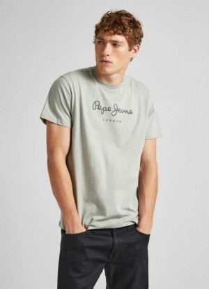 Pepe Jeans Printed Logo Bomull T-shirt T-shirt Herr Gröna | 103875FMQ