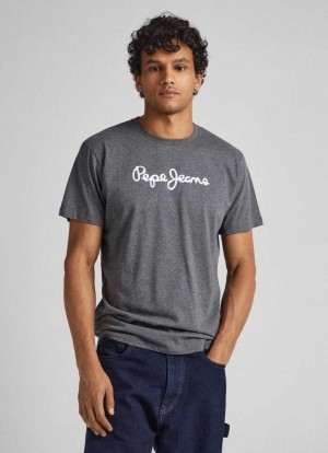 Pepe Jeans Printed Logo Bomull T-shirt T-shirt Herr Mörkgrå | 753081SAZ