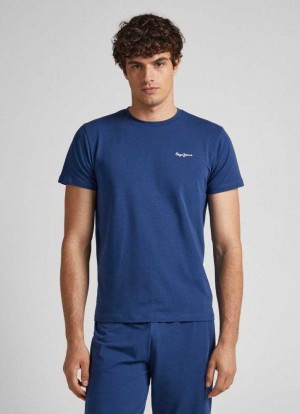 Pepe Jeans Printed Logo Bomull T-shirt Underkläder Herr Marinblå | 318625IAH