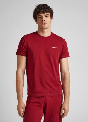 Pepe Jeans Printed Logo Bomull T-shirt Underkläder Herr Vinröda Röda | 980371WMS