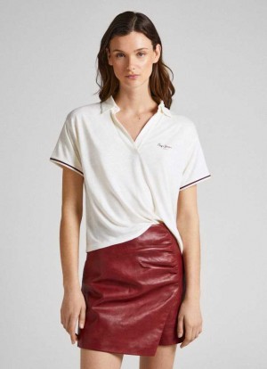 Pepe Jeans Printed Logo Polo Shirt T-shirt Dam Vita | 401293ETZ