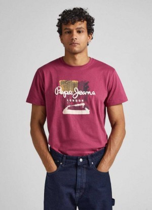 Pepe Jeans Puff Print T-shirt T-shirt Herr Röda | 237601DFV