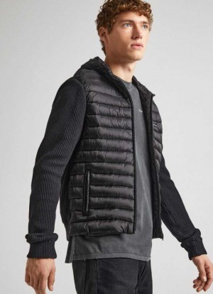 Pepe Jeans Quiltad Knit Jacket With Hood Jumpers Herr Svarta | 678019DCB