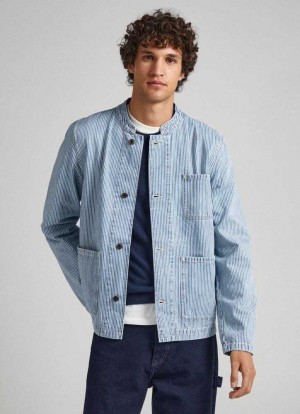 Pepe Jeans Railroad Stripe Denim Jacket Skjorta Herr Blå | 325891HMB