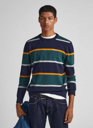 Pepe Jeans Randig Bomull Sweatshirt Jumpers Herr Blå | 514306GNB