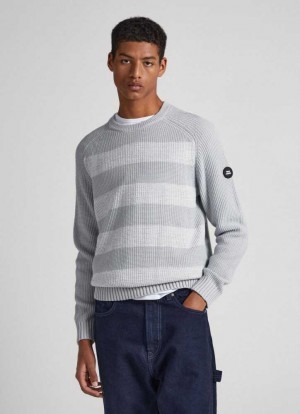 Pepe Jeans Randig Bomull Sweatshirt Jumpers Herr Grå | 489150XRI