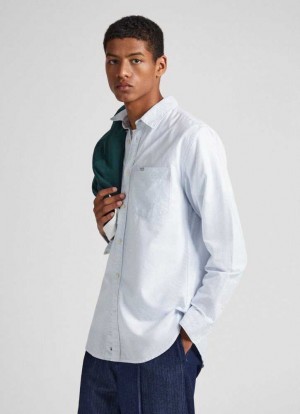 Pepe Jeans Randig Oxford Shirt Skjorta Herr Blå | 579610OWP