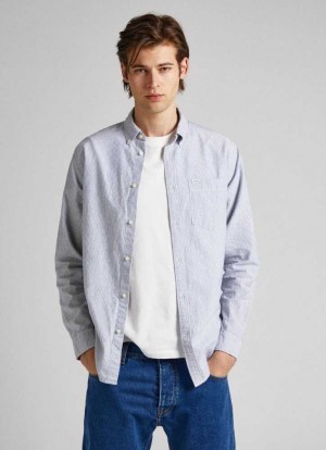 Pepe Jeans Randig Oxford Shirt Skjorta Herr Blå | 924360XPZ