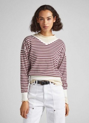 Pepe Jeans Randig Pima Bomull Jumper Stickat Dam Olika Färger | 108279JMG