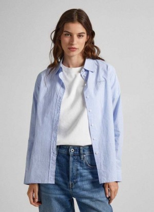 Pepe Jeans Randig Poplin Shirt Skjorta Dam Grå Blå | 913607RQB