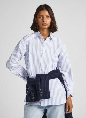 Pepe Jeans Randig Poplin Shirt Skjorta Dam Vita | 125069AWF