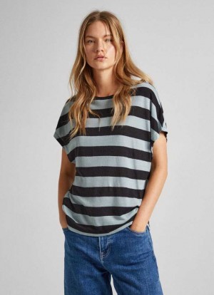 Pepe Jeans Randig Print T-shirt T-shirt Dam Gröna | 958317EUN