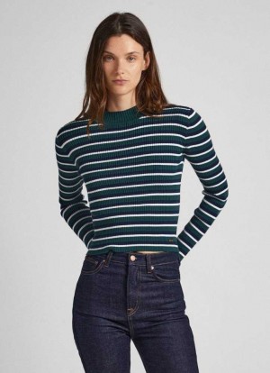 Pepe Jeans Randig Räfflad Knit Stickat Dam Gröna | 536284DYJ