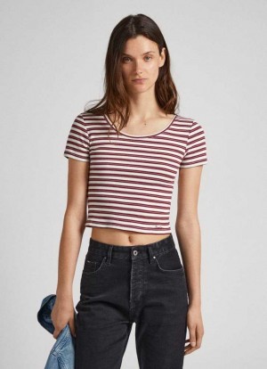 Pepe Jeans Randig Rib T-shirt T-shirt Dam Olika Färger | 968571ZLE