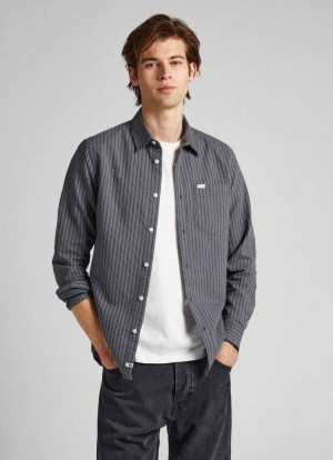 Pepe Jeans Randig Slim Fit Oxford Shirt Skjorta Herr Grå | 943205SIE