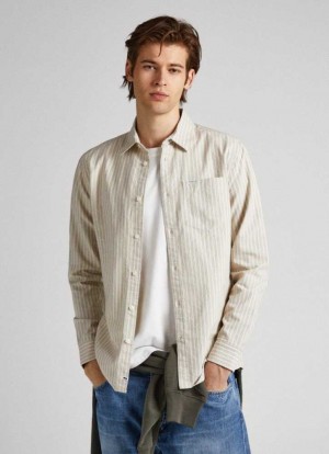 Pepe Jeans Randig Slim Fit Oxford Shirt Skjorta Herr Vita | 189237ULG