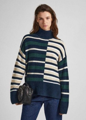 Pepe Jeans Randig Turtleneck Knit Stickat Dam Gröna | 625739ERL
