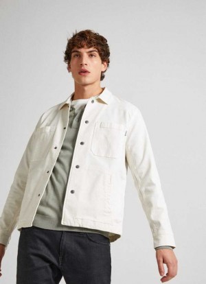 Pepe Jeans Regular Fit Bomull Overshirt Skjorta Herr Vita | 249165STA