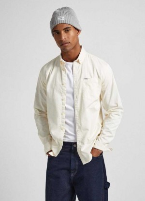 Pepe Jeans Regular Fit Bomull Twill Shirt Skjorta Herr Vita | 623750ZCX