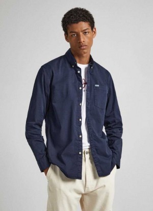 Pepe Jeans Regular Fit Bomull Twill Shirt Skjorta Herr Blå | 423076SBY
