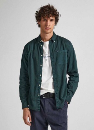 Pepe Jeans Regular Fit Bomull Twill Shirt Skjorta Herr Gröna | 651932XJB