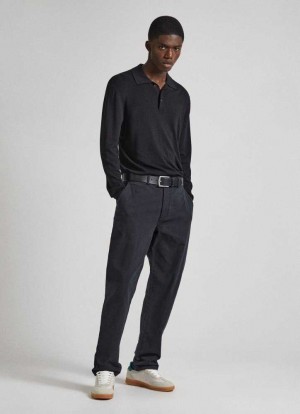 Pepe Jeans Regular Fit Chino Trousers Långbyxor Herr Svarta | 345021ZSA
