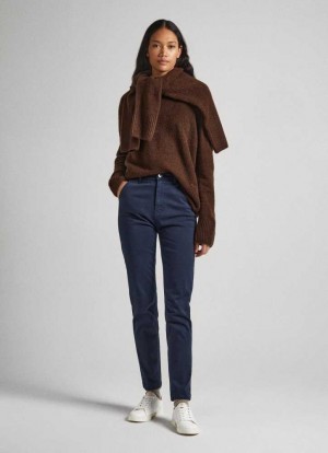 Pepe Jeans Regular Fit Chino Trousers Långbyxor Dam Blå | 721860GPS