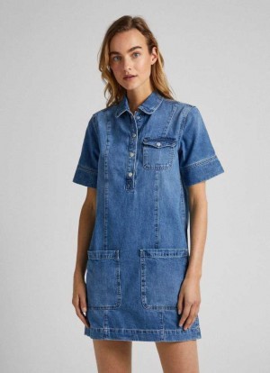 Pepe Jeans Regular Fit Denim Klänning Klänning Dam Blå | 560418CKQ