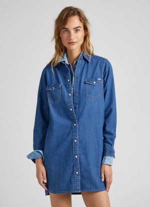 Pepe Jeans Regular Fit Denim Klänning Klänning Dam Blå | 065382BDX