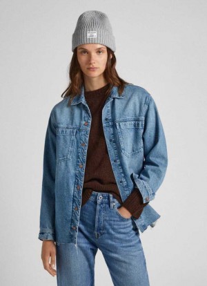 Pepe Jeans Regular Fit Denim Overshirt Skjorta Dam Blå | 367589AZD