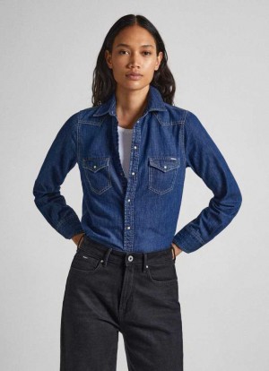 Pepe Jeans Regular Fit Denim Shirt Skjorta Dam Blå | 067324TPK