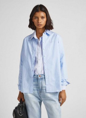 Pepe Jeans Regular Fit Poplin Shirt Skjorta Dam Grå Blå | 637592MUN