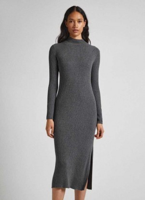 Pepe Jeans Regular Fit Räfflad Klänning Stickat Dam Mörkgrå | 769453LIV