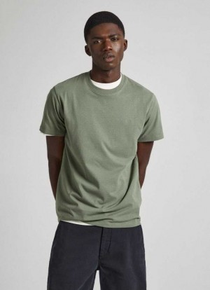 Pepe Jeans Regular Fit T-shirt With Embroidered Logo T-shirt Herr Bruna Gröna | 763840YFG
