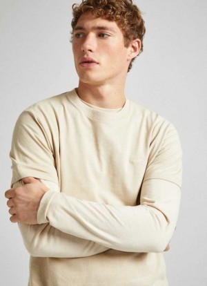Pepe Jeans Regular Fit T-shirt With Embroidered Logo T-shirt Herr Ljusbeige | 634057APE