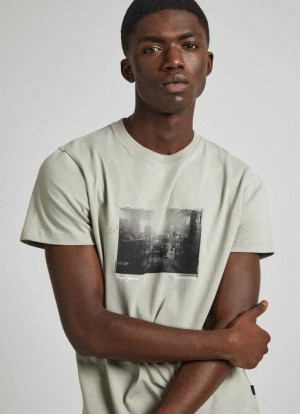 Pepe Jeans Regular Fit T-shirt With Photo Print T-shirt Herr Gröna | 412860HGZ