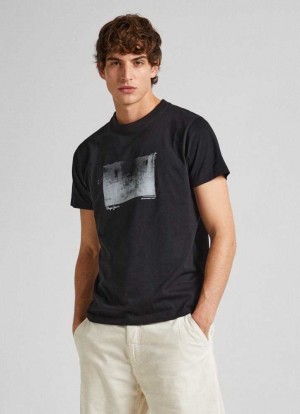 Pepe Jeans Regular Fit T-shirt With Photo Print T-shirt Herr Svarta | 162709TGE