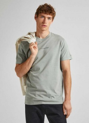 Pepe Jeans Regular Fit T-shirt With Printed Logo T-shirt Herr Gröna | 782541PDL
