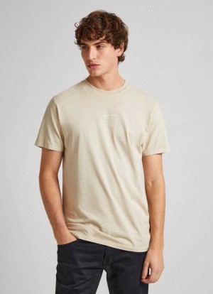 Pepe Jeans Regular Fit T-shirt With Printed Logo T-shirt Herr Ljusbeige | 758130TKJ