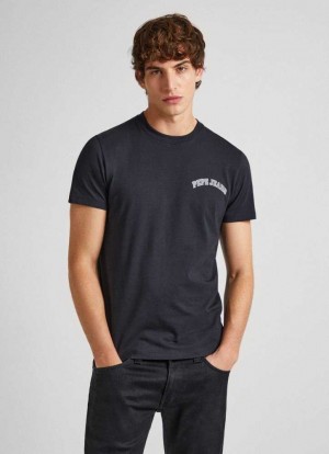 Pepe Jeans Regular Fit T-shirt With Varsity Logo T-shirt Herr Svarta | 326974JQS