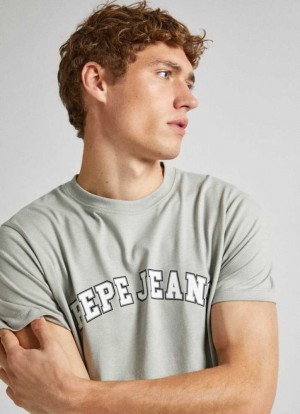 Pepe Jeans Regular Fit Varsity Logo T-shirt T-shirt Herr Grå Gröna | 531048FXQ