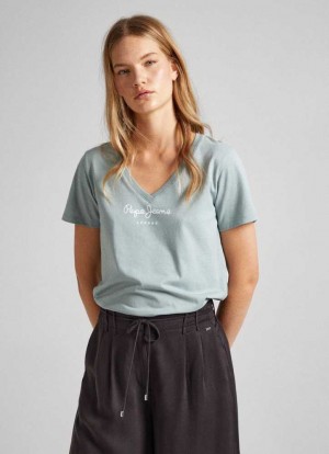 Pepe Jeans Regular V-neck T-shirt T-shirt Dam Gröna | 102845UTR