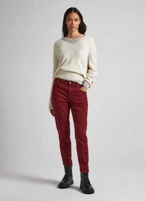 Pepe Jeans Relaxed 5-pocket Denim Trousers Långbyxor Dam Vinröda Röda | 549610EQD