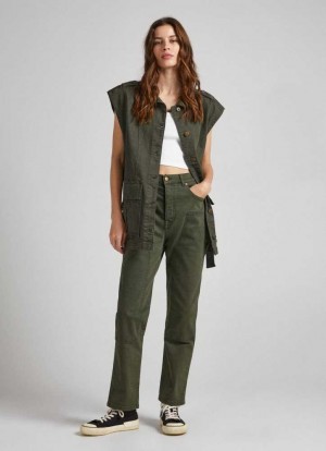 Pepe Jeans Relaxed Fit 5-pocket Trousers Långbyxor Dam Olivgröna Gröna | 063548MAC